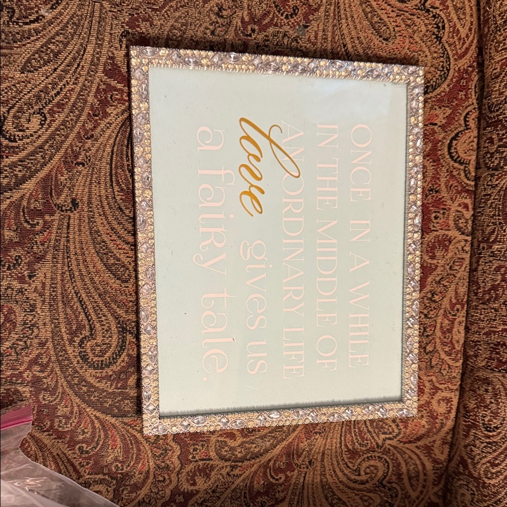 Decorative Inspirational Wall Art - Mint with Gold Script and Rhinestone Frame